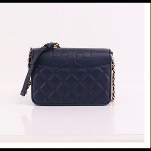Tory Burch Crossbody Quilted Navy Lambskin Leather
